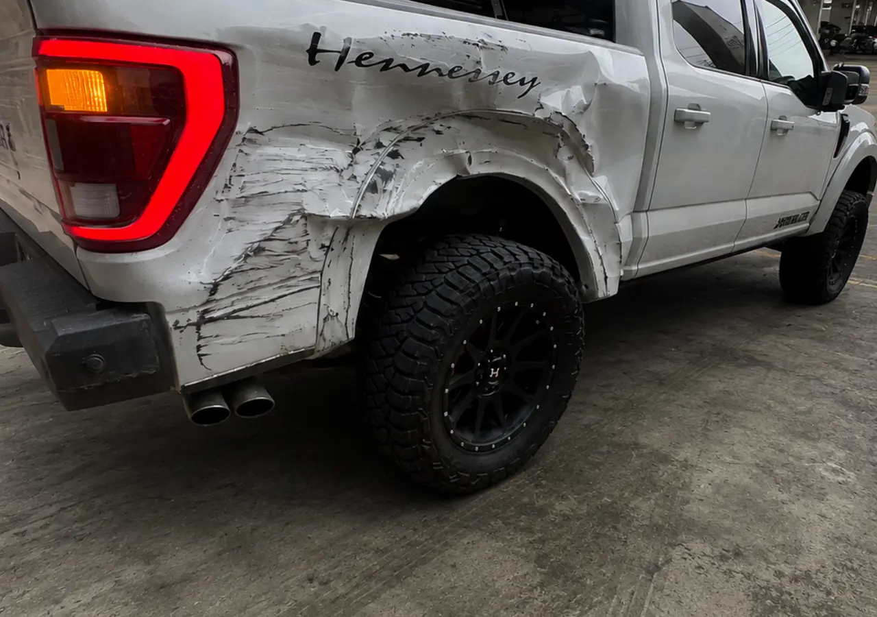 Ford Hennessey truck bedside collision damage before repair